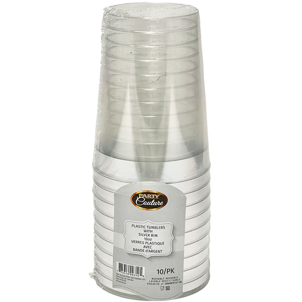 NATURALE - CLEAR 10OZ TUMBLER SILVER BAND 10PK