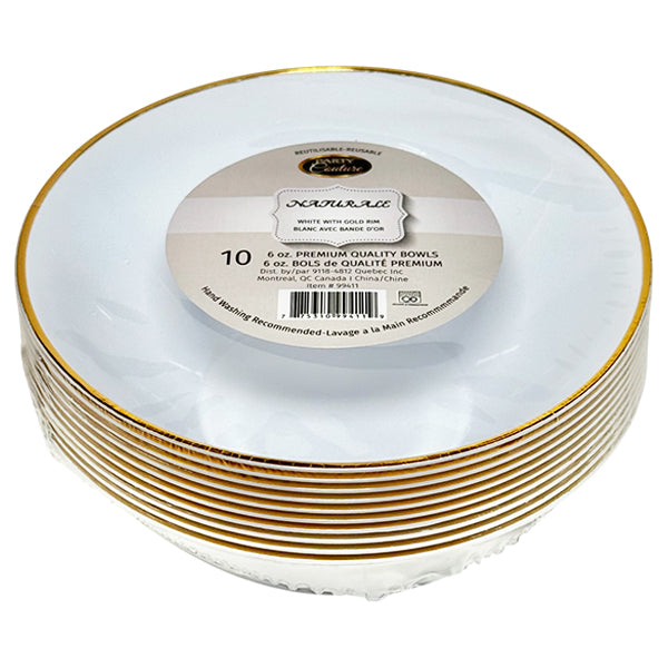 PARTY  COUTURE - WHITE W/GOLD RIM 6oz BOWLS 10PK
