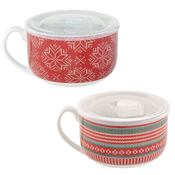 S&CO HOME - PRINTED SOUP MUGS WITH LID 680ML