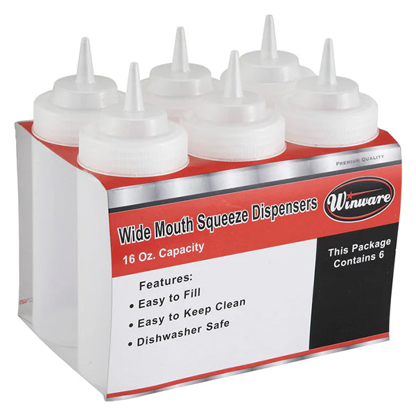 WINCO - 24oz WIDE MOUTH SQUEEZE BOTTLE CLEAR 6PK EA
