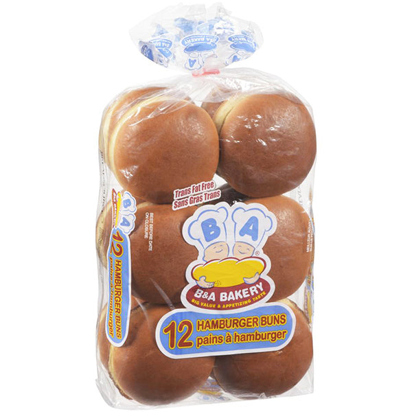 B&A BAKERY - PLAIN HAMBURGER BUN 4.5IN 12PCS