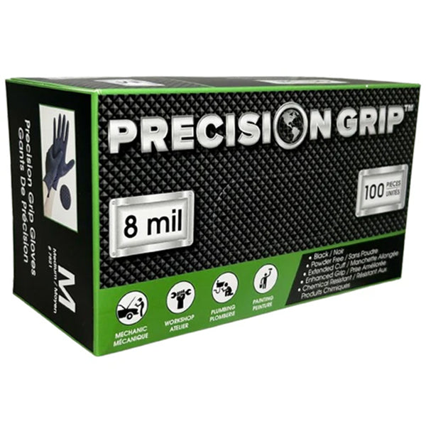 PRECISION GRIP - NITRILE MEDIUM GLOVES POWDER FREE 8MIL BLACK 100CT