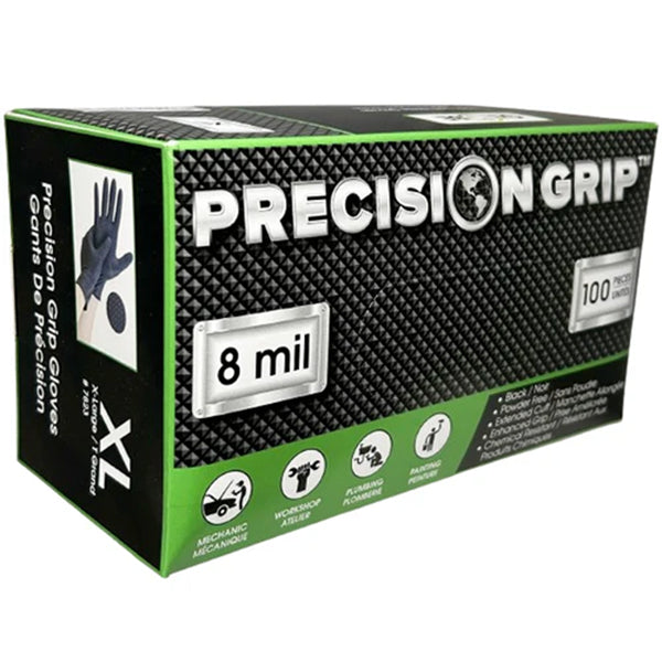 PRECISION GRIP - NITRILE GLOVES POWDER FREE 8MIL BLACK X-LARGE 100CT