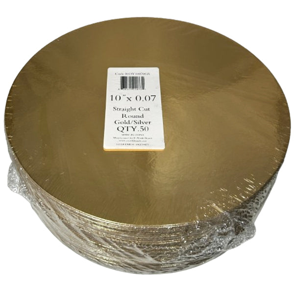 ROYAL - 10IN GOLD/SILVER LAMINATED EDGE ROUND BOARDS 0.07MM THICK 50EA