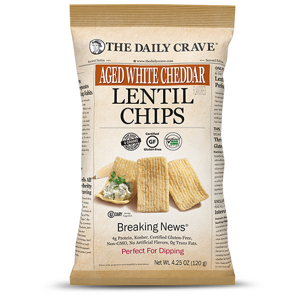 THE DAILY CRAVE - AGED WHITE CHEDDAR LENTIL CHIPS 8x120 GR