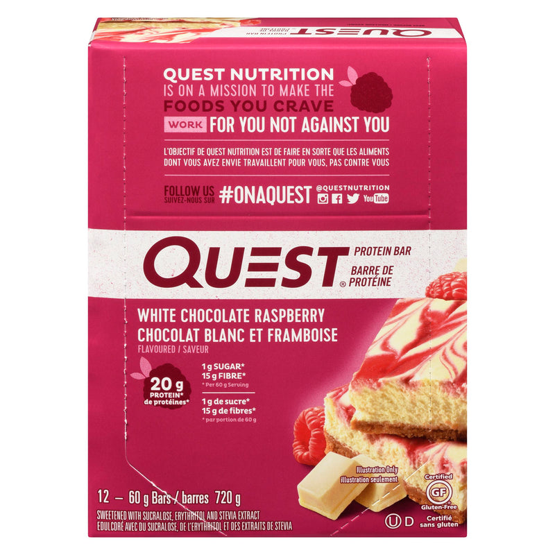 QUEST - BAR WHITE CHOCOLATE RASPBERRY 12x60GR