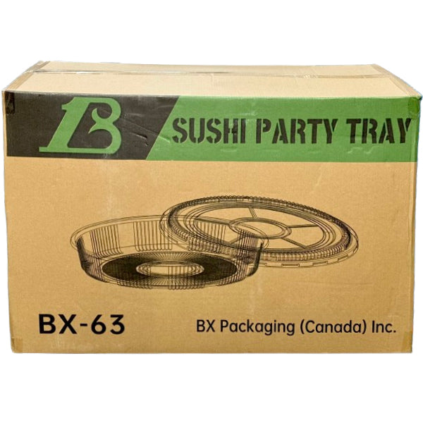 BX PACKAGING - SUSHI PARTY TRAYS 13IN ROUND CLEAR BLUE WITH LIDS 120 CT