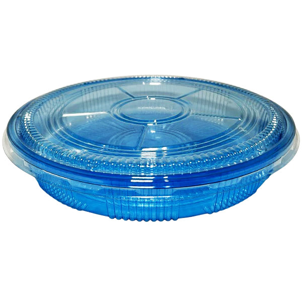 \ - BX64 SUSHI PARTY TRAYS 14IN ROUND CLEAR BLUE WITH LIDS 120 CT