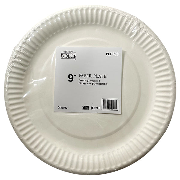 DOLCE - 9IN UNCOATED COMPOSTABLE PLATES 100EA