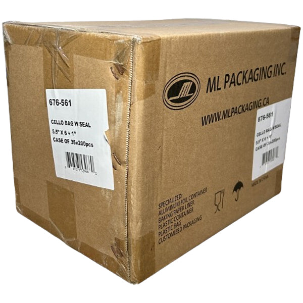 ML PACKAGING INC - CELLO BAG W/SEAL 5.5IN x 6+1IN 35x200 PCS