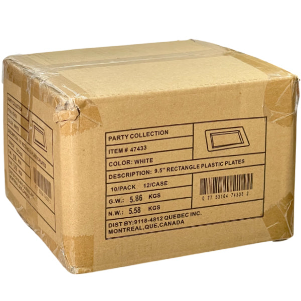 PARTY COUTURE - WHT 9.5" RECTANGLE DESSERT PLATE 12x10 PK