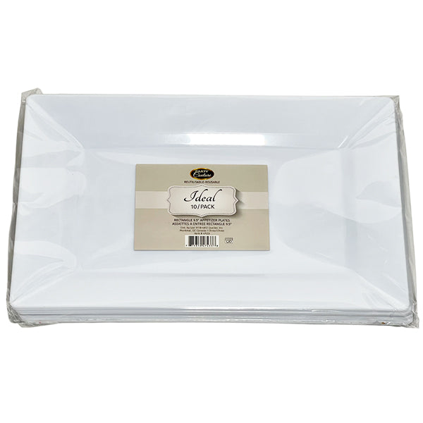 PARTY COUTURE - WHT 9.5" RECTANGLE DESSERT PLATE 12x10 PK