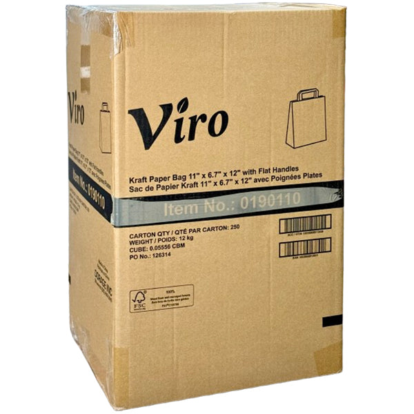 VIRO - KRAFT PAPER HANDLE BAGS 11"x6.75"x12" 200PK