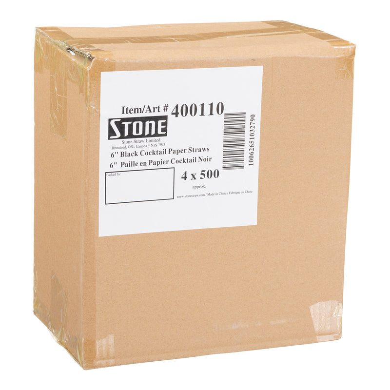 STONESTRAW - 6" SOLID BLACK COCKTAIL PAPER STRAW 4x500 EA