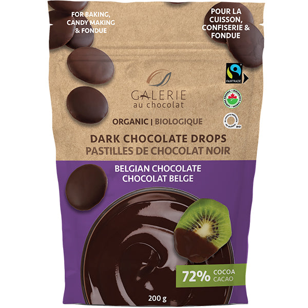 GALERIE AU CHOCOLAT - FAIRTRADE CHOCOLATE DROP BAG 72% DARK 6x200 GR