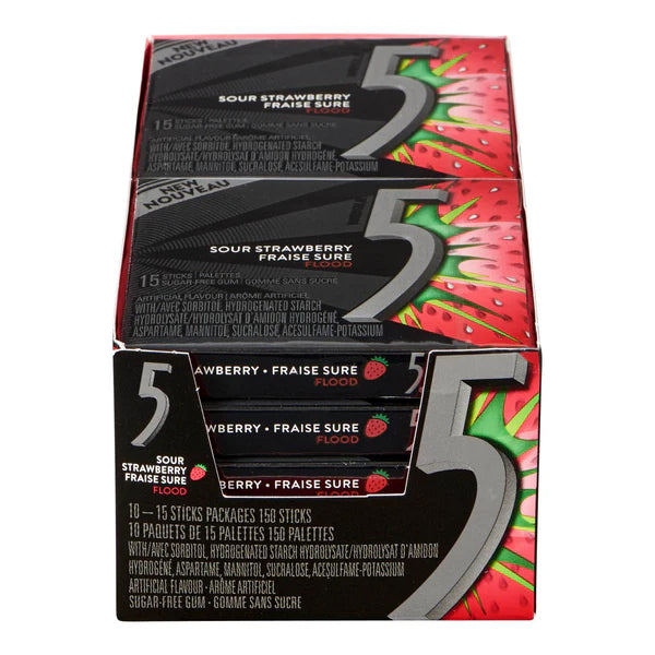 5 GUM - FLOOD SOUR STRAWBERRY 12x10x15 PC