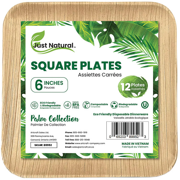 JUST NATURAL - 6IN SQUARE DISH 12x12 EA