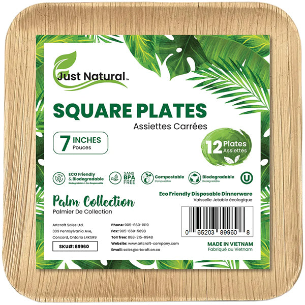JUST NATURAL - 7IN SQUARE PLATES 12x12 EA