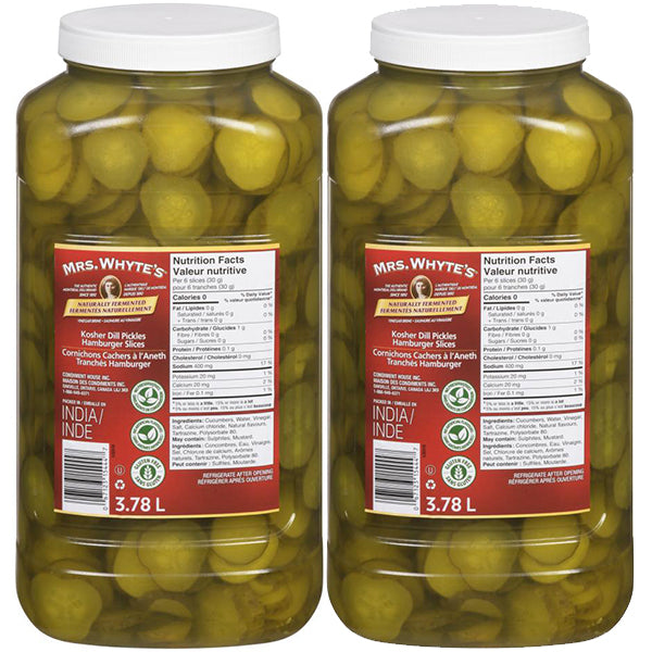 MRS WHYTE - PICKLES KOSHER DILL HAMBURGER SLICE 2x3.78 LT