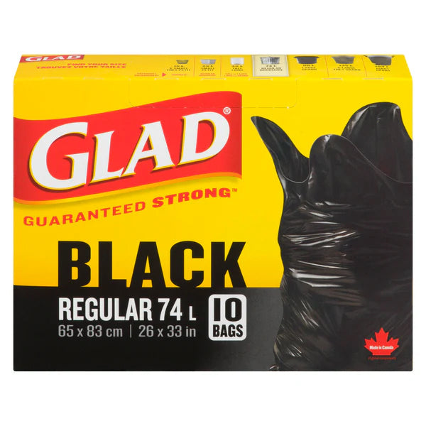 GLAD - BLACK REGULAR 74L GARBAGE BAGS 16x10 CT