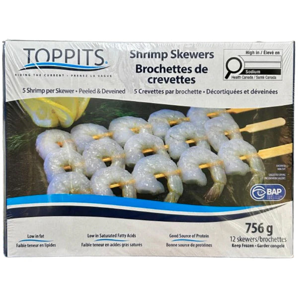TOPPITS - SHRIMP SKEWERS UNSEASONED, TAIL-ON 5x756 GR