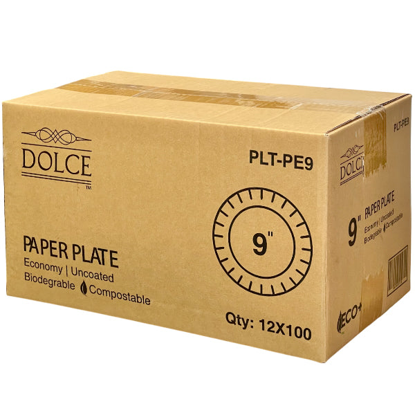 DOLCE - 9IN UNCOATED COMPOSTABLE PLATES 12x100EA