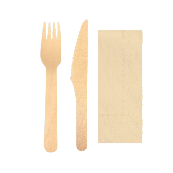 ECO+ - BIRCH FORK & KNIFE W/ NAPKIN  2 PLY 500EA