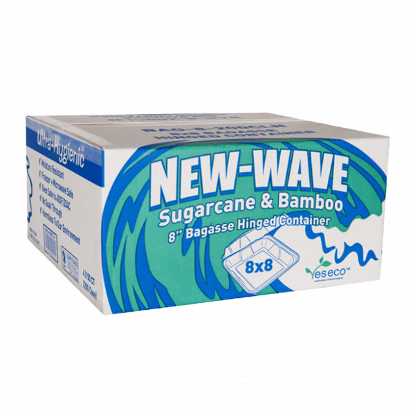 NEW WAVE - NEWWAVE 8in BAGASSE 3 COMP CLAMSHELL 4x50 EA