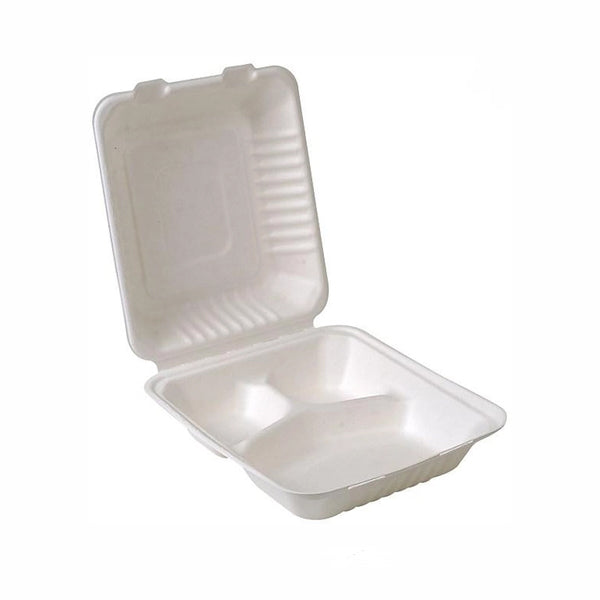 NEW WAVE - NEWWAVE 8in BAGASSE 3 COMP CLAMSHELL 4x50 EA