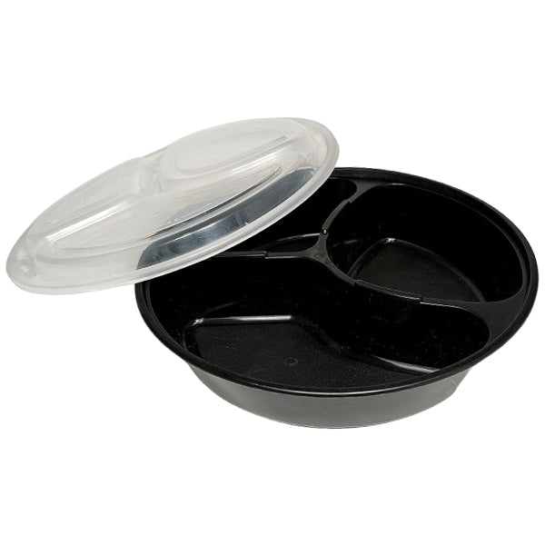 E2E - 48oz ROUND  3 COMP FOOD CONTAINER BLACK BASE CLEAR LID 150EA