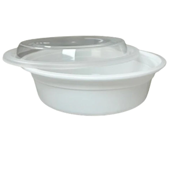 E2E - 48OZ ROUND FOOD CONTAINER WHITE BASE CLEAR LID 150EA