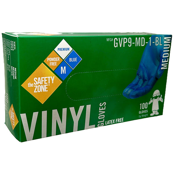 SAFETY ZONE - BLUE VINYL GLOVES POWDER FREE MEDIUM 10x100 EA