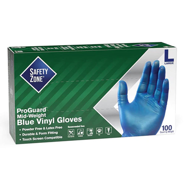 SAFETY ZONE - BLUE VINYL GLOVES POWDER FREE LARGE 10x100 EA