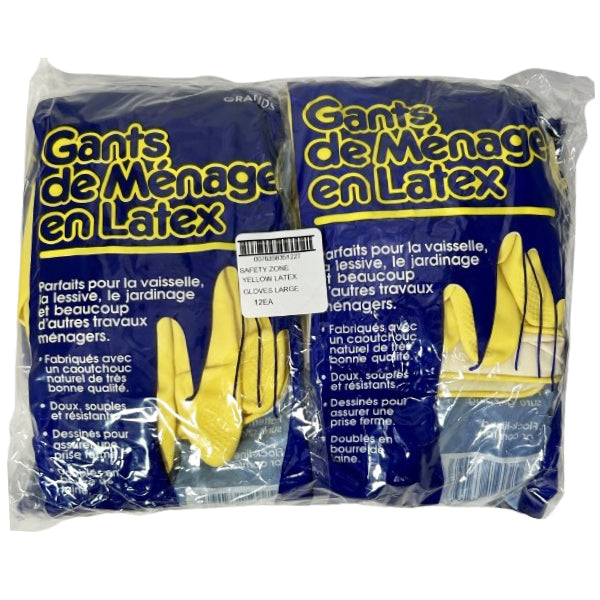 SAFETY ZONE - YELLOW LATEX GLOVES LARGE 10x12 EA