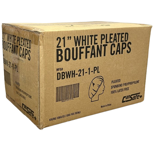 SAFETY ZONE - PLEATED BOUFFANT CAPS 21" WHITE 10x100 EA