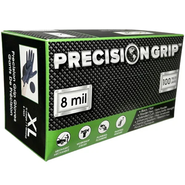 PRECISION GRIP - NITRILE GLOVES POWDER FREE 8MIL BLACK X-LARGE 10x100CT