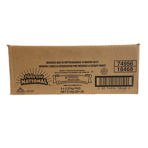 HEBREW NATIONAL - 100% KOSHER ALL BEEF FRANKFURTERS 7" (5:1) 4x2.27 KG