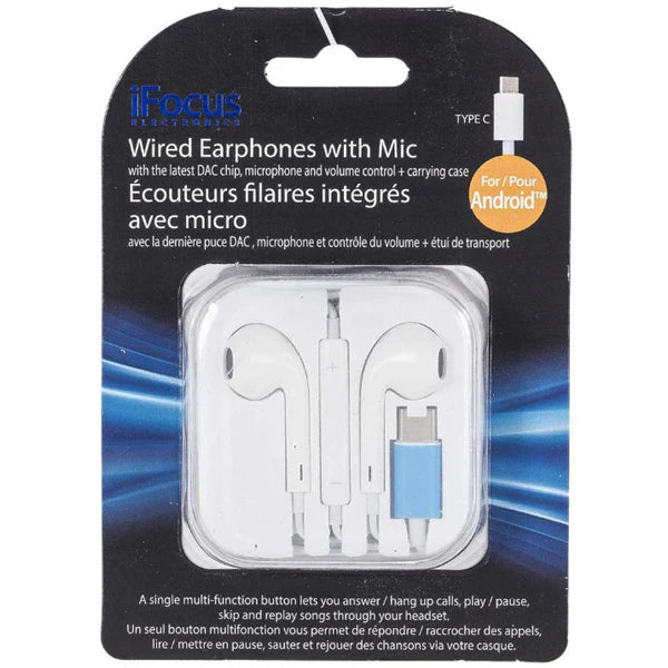iFOCUS - WIRED EARPHONES WITH MIC FOR ANDROID PHONES 6UN