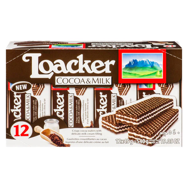 LOACKER - WAFER COCAO & MILK 12x12x45GR