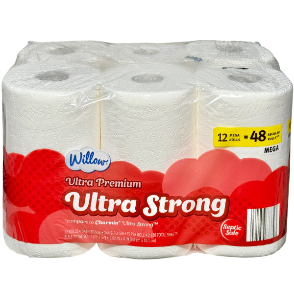 WILLOW - ULTRA STRONG BATH TISSUE 12=48 ROLLS 12PK