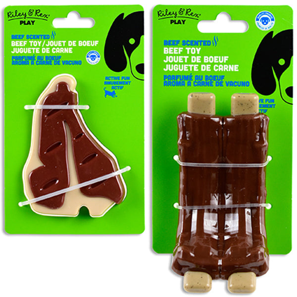 RILEY N REX - BEEF SCENTED TOY BONE/RIB/STEAK 12x1 PK