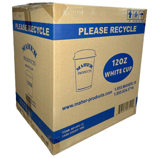 MAHER PRODUCTS -  12OZ WHITE HOT PAPER CUP 1000 PK