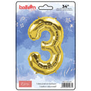 EPC - GOLD FOIL NUMBER 3 BALLOON 34IN 1UN