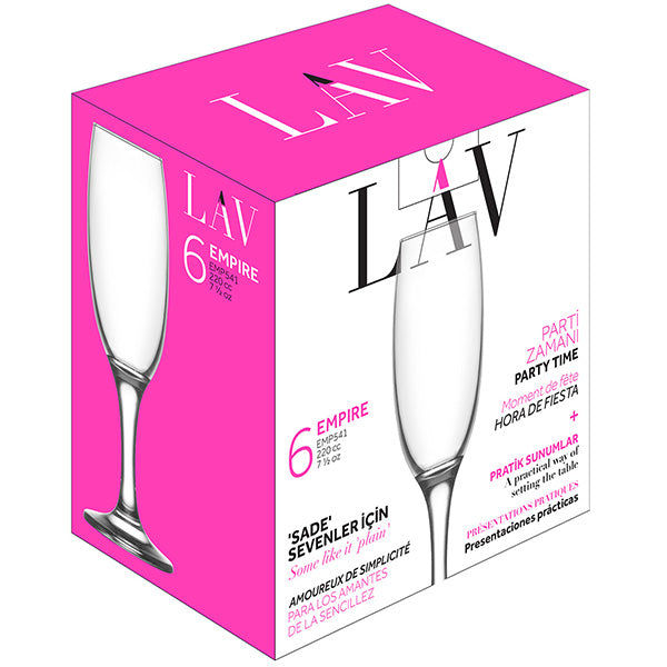 LAV - EMPIRE CHAMPAGNE GLASS 7.5oz 6PK