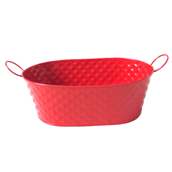 APEX - RED OVAL METAL CONTAINER W/ FOLDING HANDLES EA