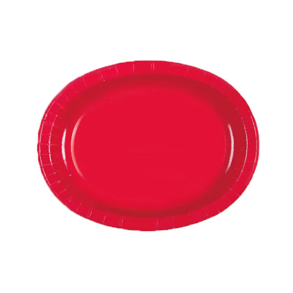 UNIQUE - RUBY RED 12in OVAL PLATES  8PK EA