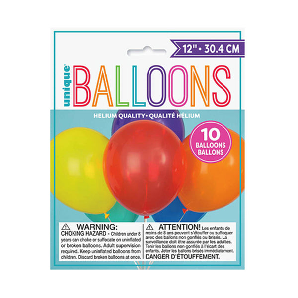 UNIQUE - ASSORTED BALLOONS 12in 10EA