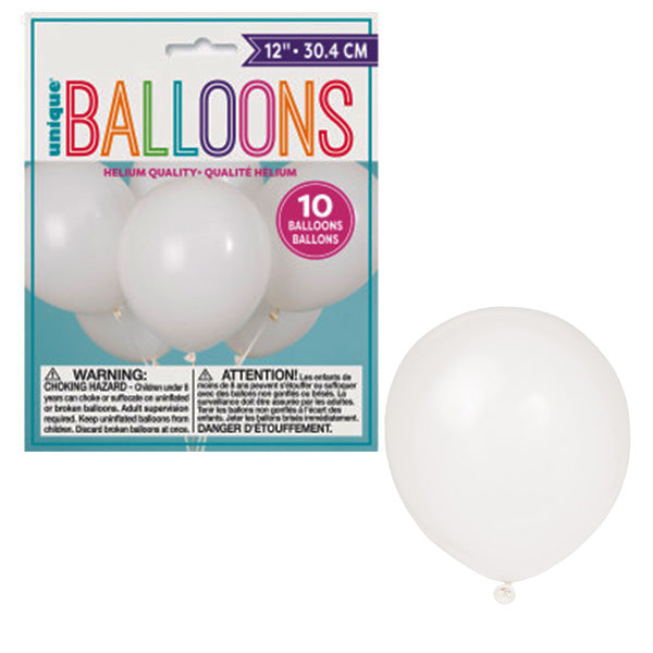 UNIQUE - WHITE BALLOONS 12in 10EA