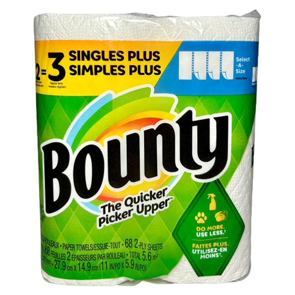 BOUNTY - SELECT-A-SIZE 68 2PLY SHEETS 2=3 ROLLS 2ROLL