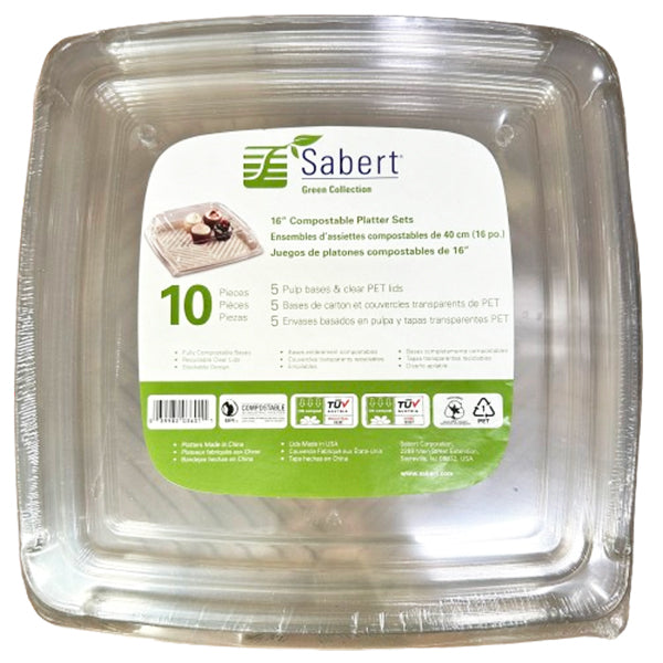 SABERT - 16"TRAY PULP SQUARE WITH LID COMBO 5 EA